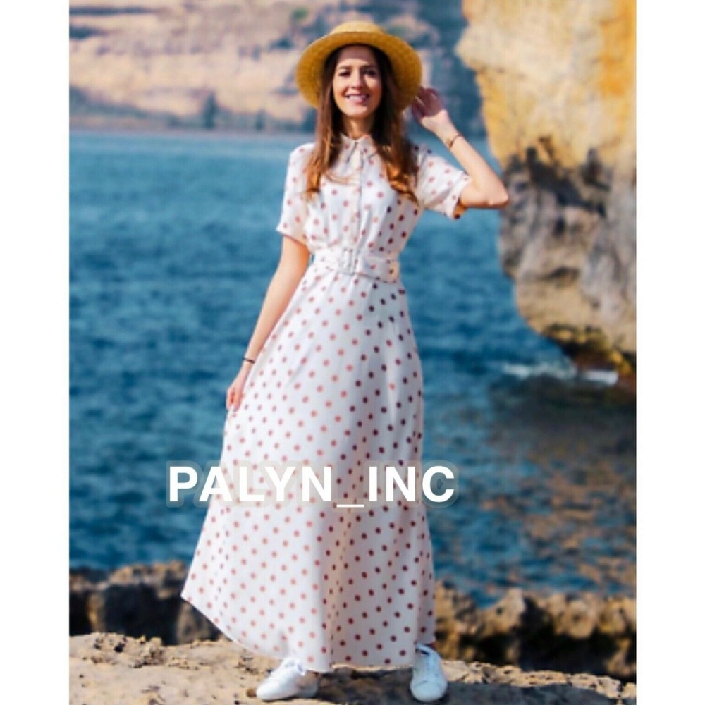 NWT ZARA LONG POLKA DOT DRESS WITH BELT - Picture 7 of 8